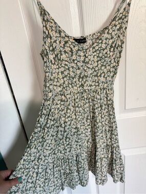 Zaful Olive Green Daisy Tiered Dress